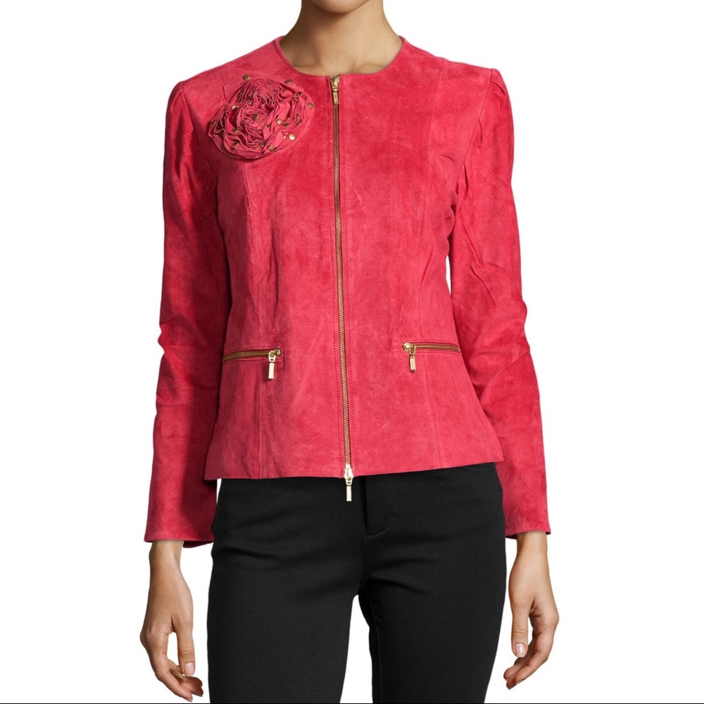 Berek Suede Ruffle Rosette Suede Jacket